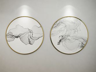 New Chinese Round Frame Painting Ink Painting Abstract Painting Abstract Painting Decorative Painting 3d model