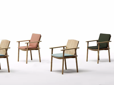 Colorful Leisure Chairs With Wooden Frames Armrests And Comfortable Cushions 3d model