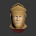 Golden Medieval Knight Armor Helmet With Shiny Metallic Finish And Red Base