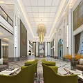 Elegant Hotel Lobby Interior With Crystal Chandelier Marble Wall And Decorative Wreath