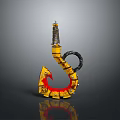 Yellow Metallic Hook With Red Accents And Black Coiled Handle Design