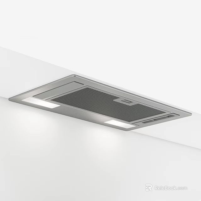 Stainless Steel Kitchen Range Hood With Built In Ventilation And LED Lights 3d model 