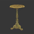 Antique Ornate Carved Pedestal Stand With Rustic Green Patina And Decorative Details