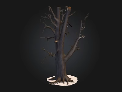 Leafless Tree With Thick Trunk And Exposed Roots On Black Background White Base 3d model