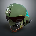 Green US Captain Military Helmet With Goggles Headphones And Star Emblem