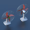 Two Air Cooler Fans with Red Blades White Base and Metal Mesh Cover