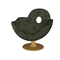 Dark Colored Leather Leisure Chair With Unique Circular Cutout Backrest And Golden Base