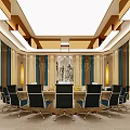 Modern Conference Room Interior With Round Meeting Table Black Chairs And Ceiling Design