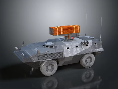 Military Wheeled Tank With Orange Cargo Container Antennas And Metal Armor 3d model