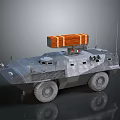 Military Wheeled Tank With Orange Cargo Container Antennas And Metal Armor