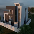 Modern Two Story Detached Villa With Balcony Wall Gate And Palm Trees