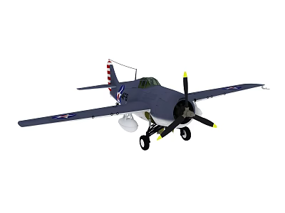 Vintage Propeller Fighter Aircraft With American Insignia And Landing Gear Extended 3d model