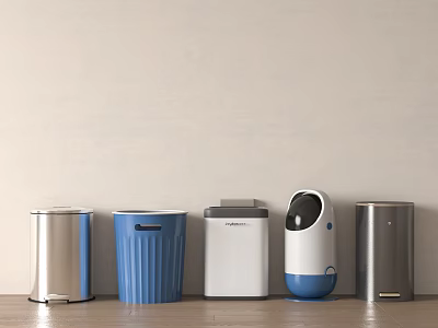 Modern Public Trash Bins With Various Designs Colors And Materials 3d model