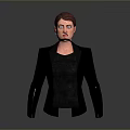 Realistic Female Upper Body With Black Blazer And Dark Top Against Gray Gradient Background