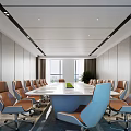 Modern Conference Room Interior With Long Table Leather Chairs And Large Windows 3d model