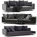 Modern Dark Gray Plush Sectional Sofa With Multiple Pillows And Plaid Throw Blanket 3d model