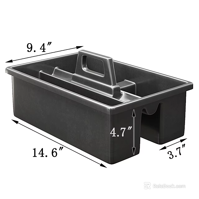 Practical Black Plastic Storage Organizer with Handle Compartment and 14.6 Inch Length 9.4 Inch Width 3d model 