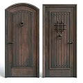 Dark Colored Wooden Hinged Doors With Metal Rivets Door Knockers And Handles