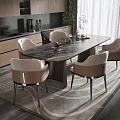 Modern Luxury Dining Table Set With Marble Top And Beige Upholstered Chairs