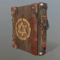 Ancient Decorated Leather Book With Hexagram Symbol Metal Chain And Red Gems