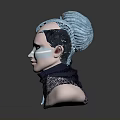 3D Model Woman with Blue Gray Braided Hair and Light Face Paint in Dark Turtleneck