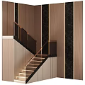 Modern Luxury Staircase With Wooden Walls Black Marble Gold Railings And Lighting
