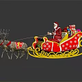 Reindeer Pulling Santa Claus On Red Sleigh With Gold Decorations And Colorful Gifts