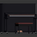 Elegant Dark Blue Upright Piano Musical Instrument With Red Cushioned Stool And Keys