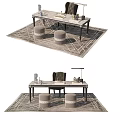 Modern Desk Setup With Marble Top Chair Lamp And Patterned Rug 3d model