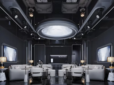 Modern Luxury KTV Lounge Interior With Sofas Lighting And Screens 3d model