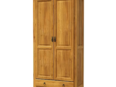 Solid Wood Double Door Wardrobe With Simple Design And Bottom Storage Drawers 3d model