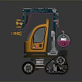 Orange Utility Vehicle With Crawler Tracks Mechanical Arm Pink Component Transparent Cabin And LED Lights