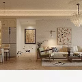 Stylish Living Room Interior With Beige Sofa Decorative Pillows Wall Painting Green Chair And Potted Plant