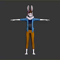 Rabbit Character In Blue Plaid Shirt And Orange Pants With Arms Outstretched