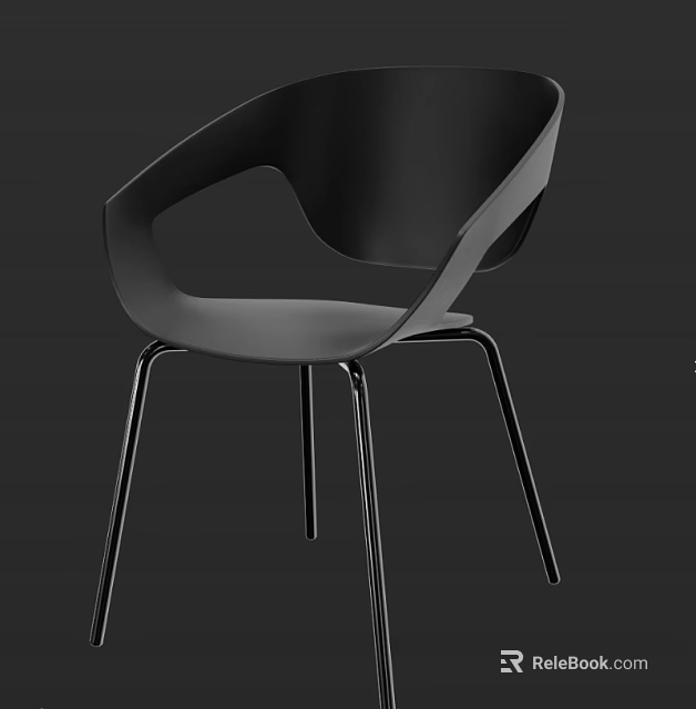 Stylish Modern Leisure Chair with Curved Backrest and Black Metal Legs Design 3d model 