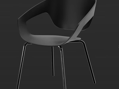 Stylish Modern Leisure Chair with Curved Backrest and Black Metal Legs Design 3d model
