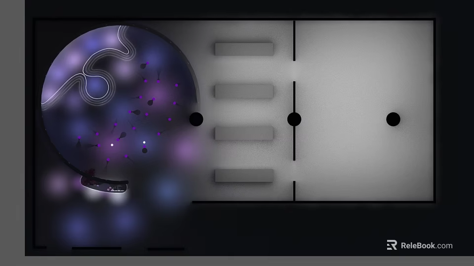 Innovative Abstract Design Showcasing Circular Sphere With Purple Light Spots And Linear Patterns 3d model 