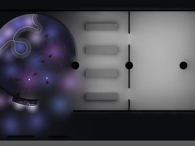 Innovative Abstract Design Showcasing Circular Sphere With Purple Light Spots And Linear Patterns 3d model