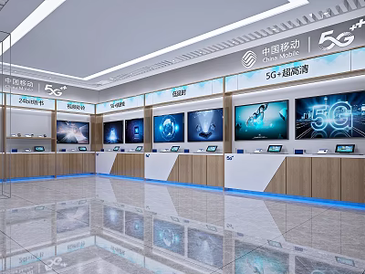 China Mobile 5G Digital Store Modern Interior With Display Screens And Counters 3d model