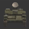 Green Armored Military Vehicle With Turret Radar Antenna Tracks And Cannon