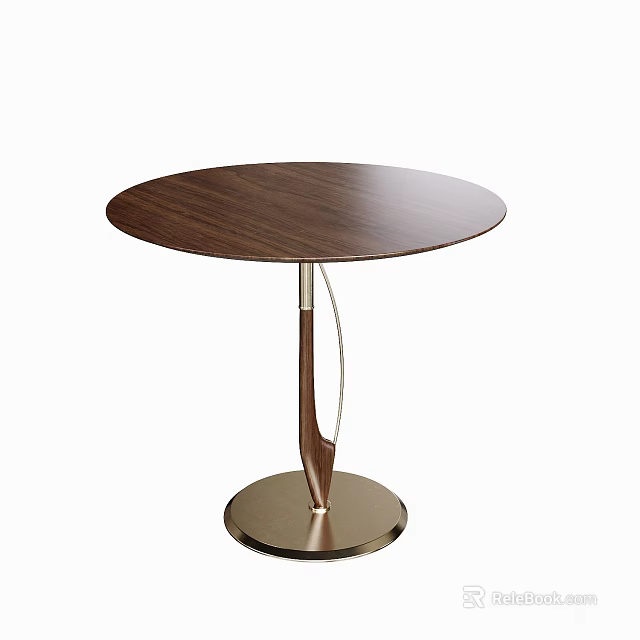 Modern Walnut Wood Side Table With Round Tabletop And Metal Base 3d model 