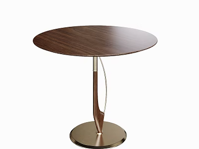Modern Walnut Wood Side Table With Round Tabletop And Metal Base 3d model
