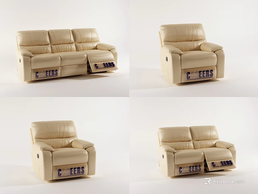 Modern Beige Leather Sofa Set with Reclining Seats and Multiple Configurations 3d model