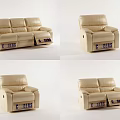 Modern Beige Leather Sofa Set with Reclining Seats and Multiple Configurations 3d model