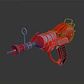 Red Steampunk Mechanical Gun with Gear Details Barrel and Vintage Grip Design