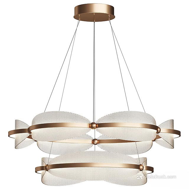 Modern Multi Tier Circular Chandelier Design With Gold Metal Frame And Glass Shades 3d model 