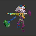 Game Movie Character with Goggles Mechanical Arm Red Scarf Hammer Weapon in Dynamic Pose