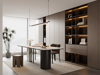 Modern Italian Study Desk and Chair Combination Bookcase Decorative Cabinet Type Chandelier Stool Leather Single Chair Plant Potted Table Lamp Computer 3d model