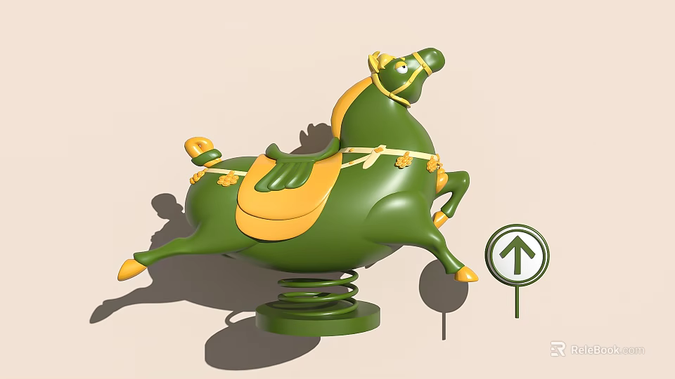 Decorative Ornament Set with Green Spring Rocking Horse Yellow Saddle and Arrow Sign 3d model 
