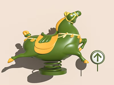 Decorative Ornament Set with Green Spring Rocking Horse Yellow Saddle and Arrow Sign 3d model